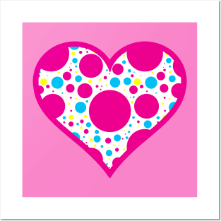 Pink and White Scattered Polka Dot Heart Posters and Art